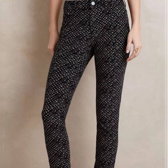 Anthropologie Pilcro Letterpress Serif Corduroy Skinny Pants Black Pattern 26 - Picture 2 of 10